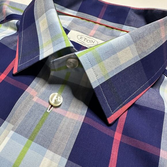 Eton Men's Contemporary Dress Shirt 41/16 Sz TL *TALL Large Multi Color Check - Picture 3 of 7